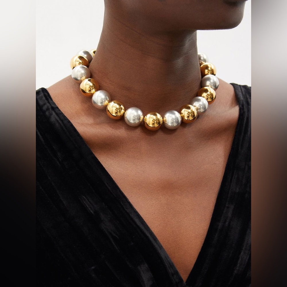 Saint Laurent Geometric Oversized Pearl Metal Necklace